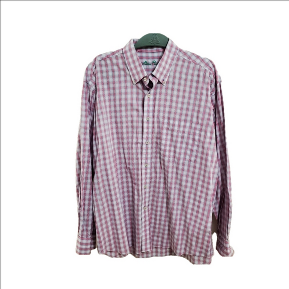 Alan flusser long sleeve button down pink blue plaid shirt. Size XL - Picture 1 of 6